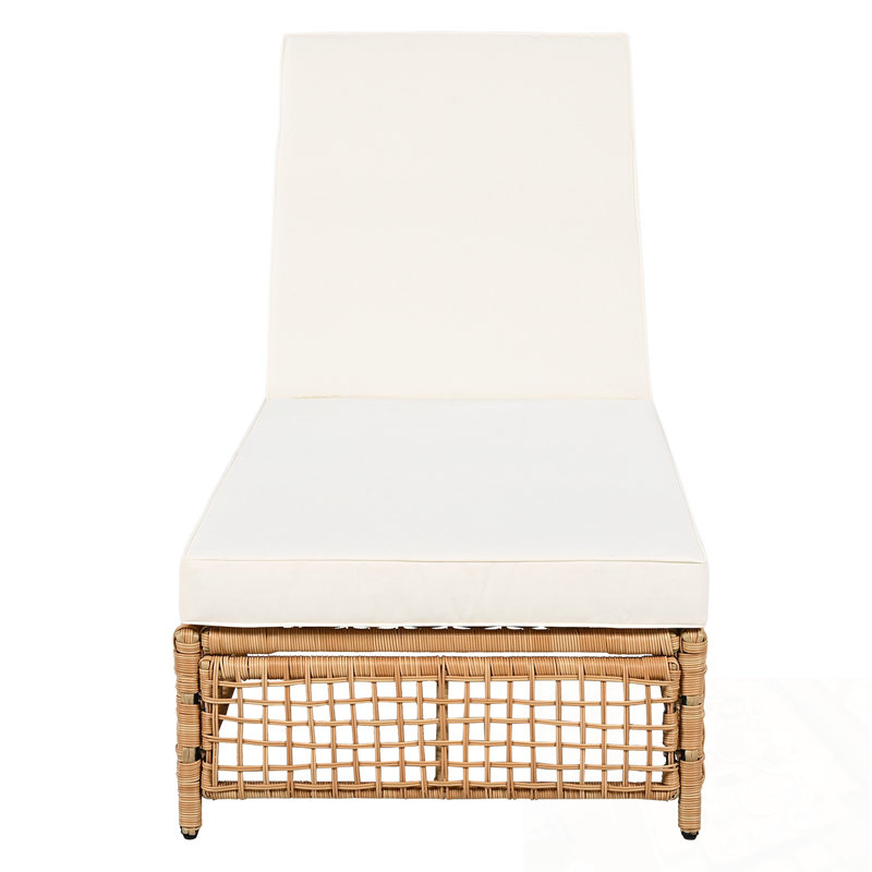 Chaise longue d'extérieur avec coussin et roulettes, Naturel