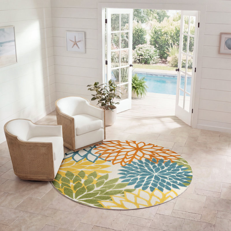 Tapis intérieur / extérieur floral Armone, Rond 4 pi