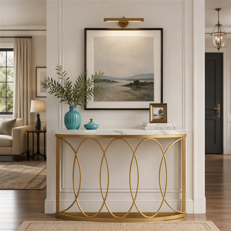 Console en faux marbre, table d'entrée en demi-lune de 109 cm