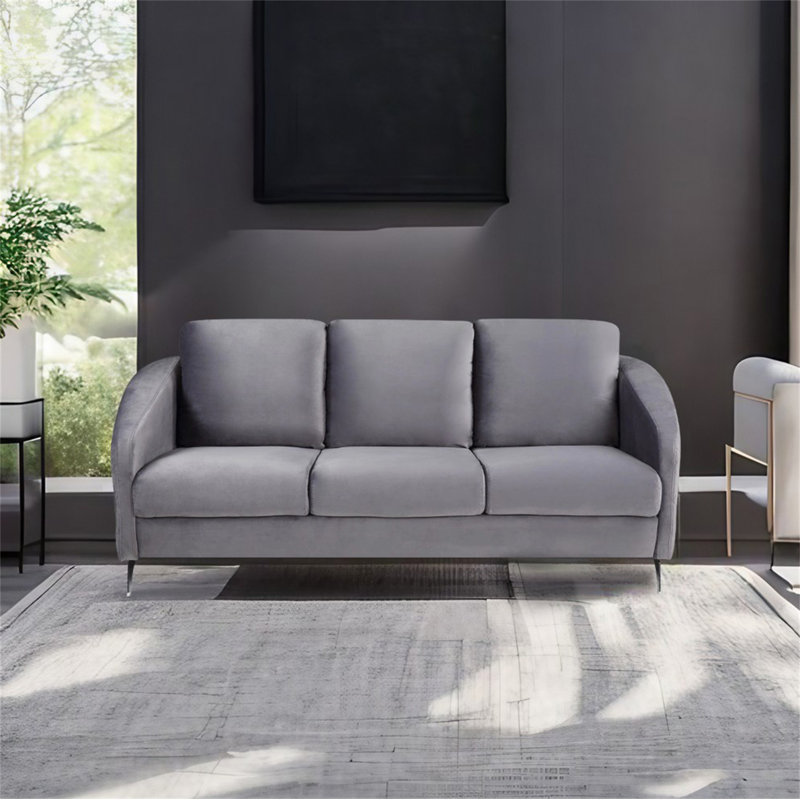 Canapé en velours de 77,5 po Ravenscroft, Velours gris