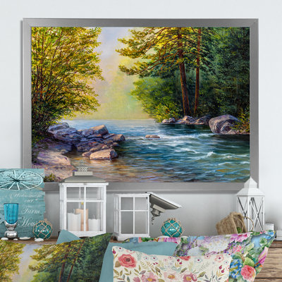 River Through The Birch Tree Forest II - Traditional Wall Decor