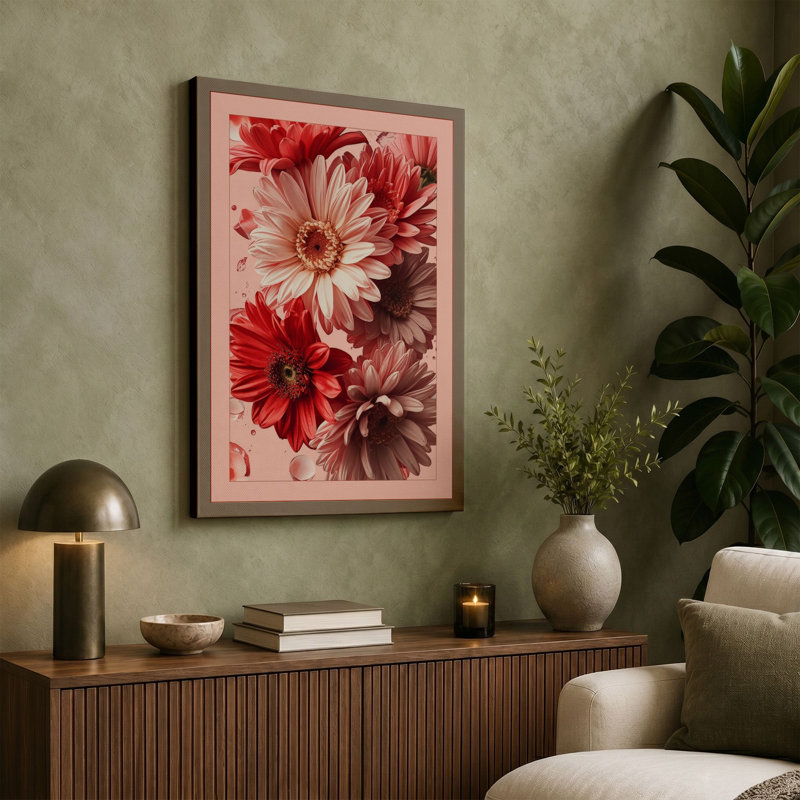 Gerbera Abundance Botanical - Wrapped Canvas, 30x20 - 76.2 x 50.8 cm, Terracotta Border