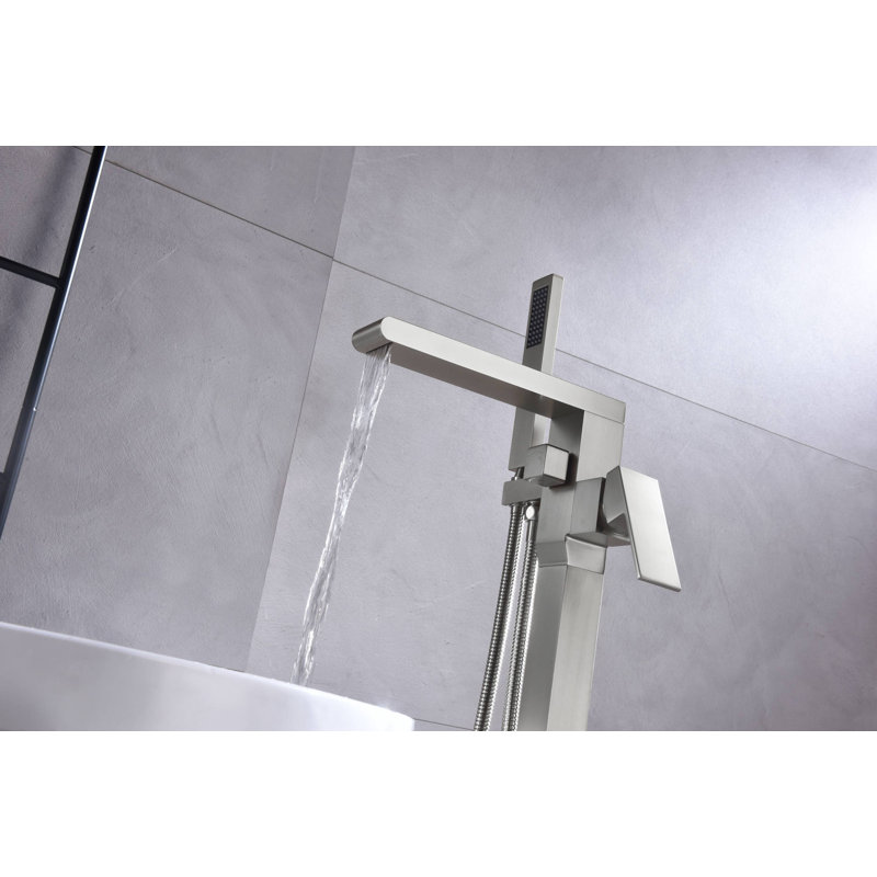 Floor Waterfall Faucet with Diverter, Brushed Nickel