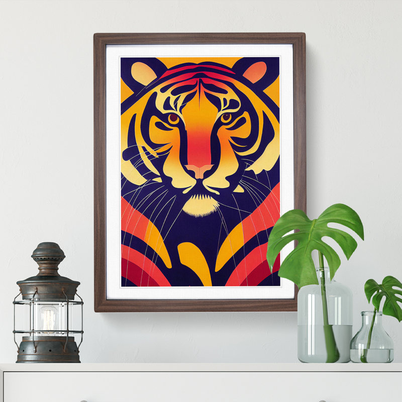 Tiger - Framed Print, 64cm H x 46cm W x 2cm D, Walnut