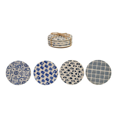 4-Piece Round Stoneware Coasters With Pattern