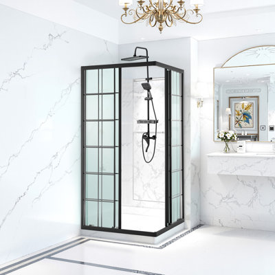 Shower Enclosure, 35 in. D x 35 in. W x 72 in. H, Framed Corner Double Sliding Shower Door with 1/4 in. Clear Tempered Glass, Bathroom Stall Kit with Matte Black Frame & Aluminum Alloy Handle