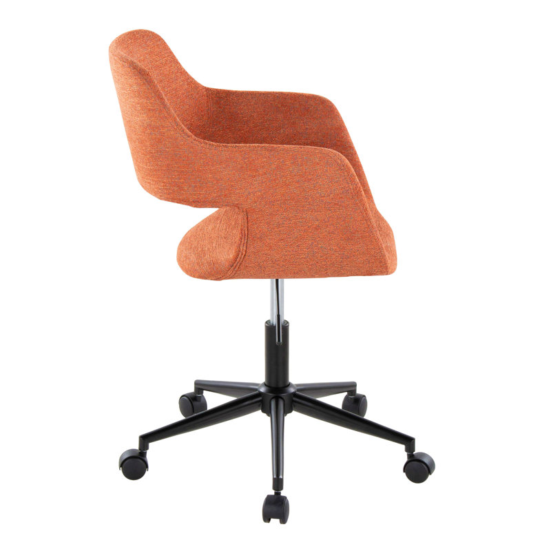Chaise de travail contemporaine en métal et tissu, Orange, Noir
