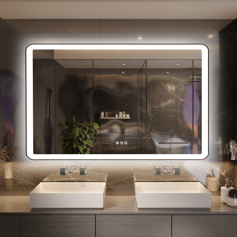 Miroir mural Natalin, 60 po x 36 po, Noir mat, Rectangulaire
