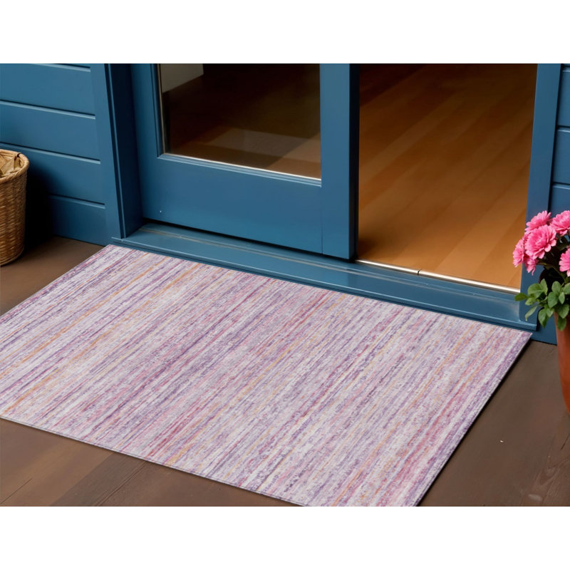 Tapis intérieur lavable rayé mauve 3 pi x 5 pi