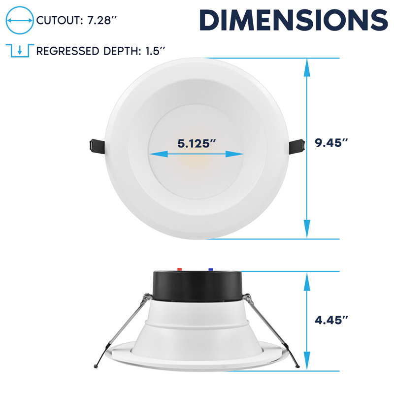 LUXRITE 8 Inch Commercial LED Recessed Light J-Box 5CCT 3 Wattages 16/24/30W 0-10V Dimmable CRI90 1800/2700/3500 Lumens 120-277V Wet Rated IC Rated