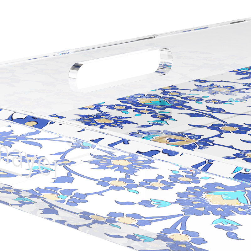 Bosphorus Acrylic Square Decorative Tray, 15"W x 15"D x 2"H, Blue White