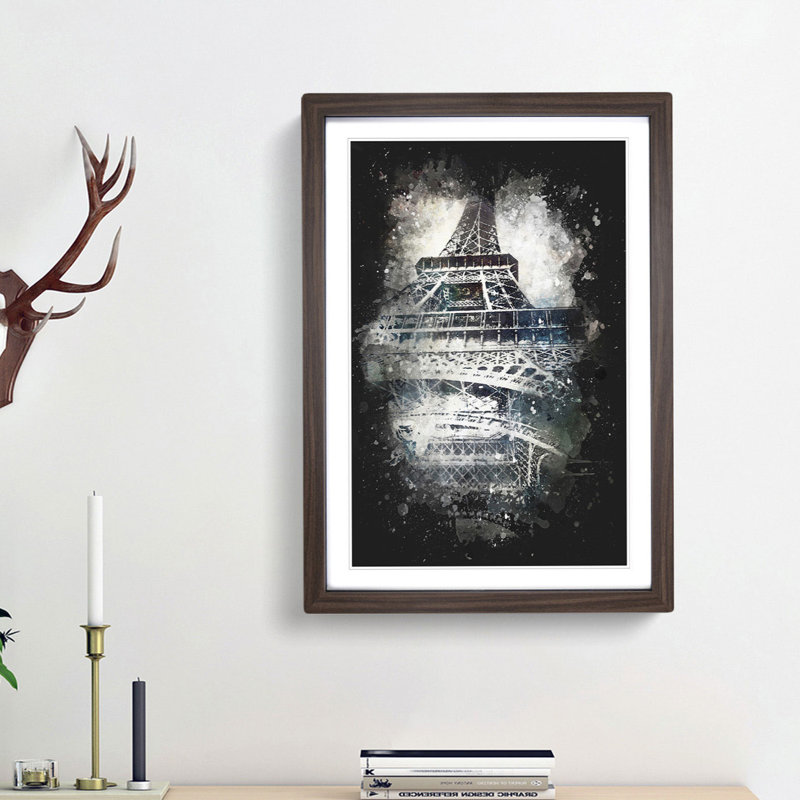 The Eiffel Tower in Paris - Framed Print, 87cm H x 62cm W x 2cm D, Walnut Framed