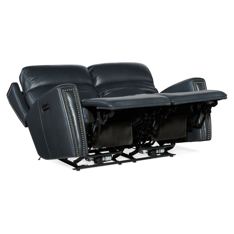 MS 58.5" Genuine Leather Square Arm Reclining Sofa, Genuine Leather Black