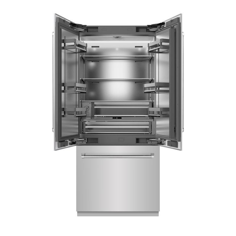 ZLINE 36 in. French Door Built-In Refrigerator in DuraSnow Steel with Stainless Steel Interior, Stainless Steel