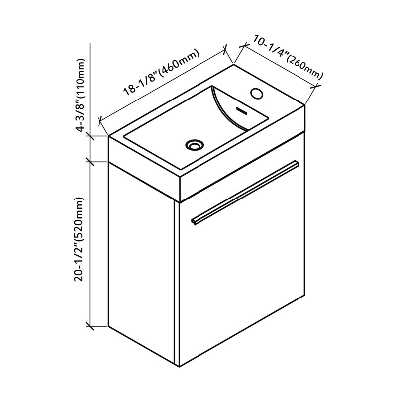 Ensemble de meuble-lavabo mural simple 18 po Mulberry, Rouge vin