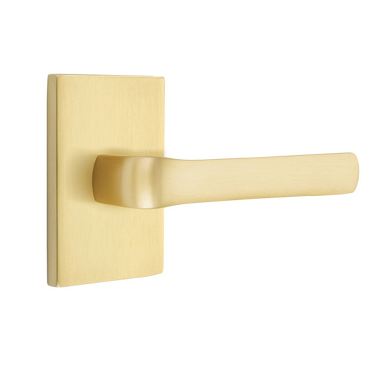 Faux levier de porte double avec rosette Spencer, Droite, Laiton satiné
