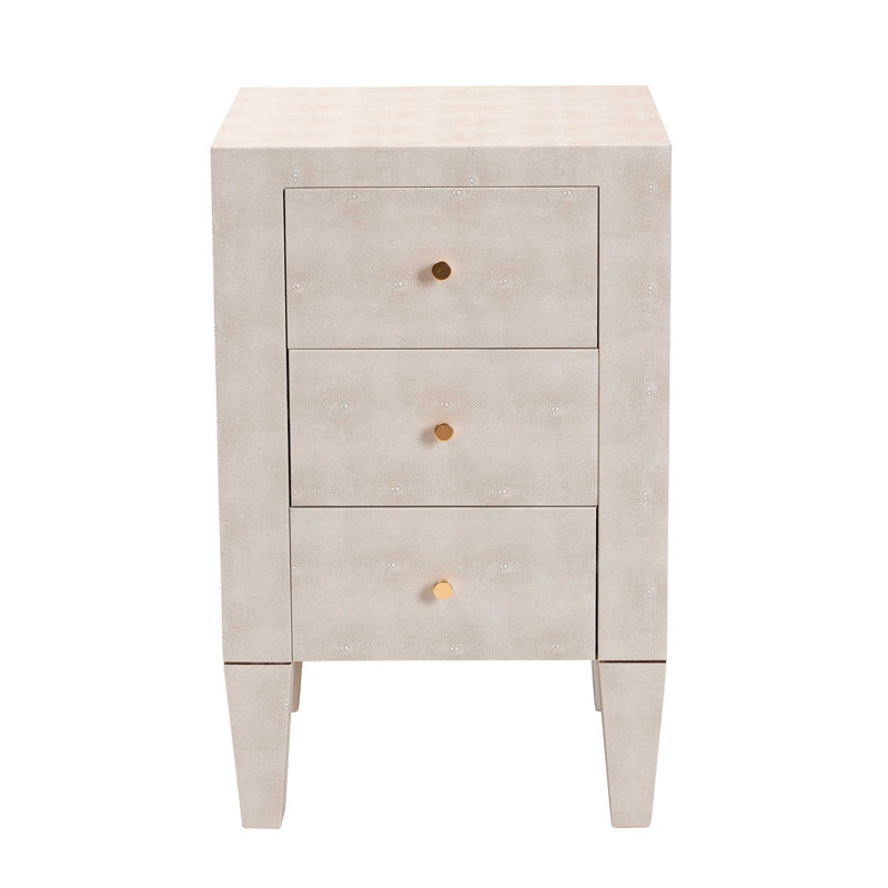 Baxton Studio Leyna Modern Beige Faux Shagreen 3-Drawer End Table