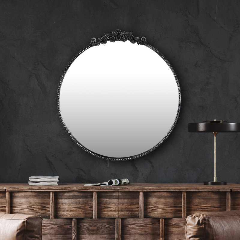 Miroir mural rond orné d'inspiration baroque, Noir