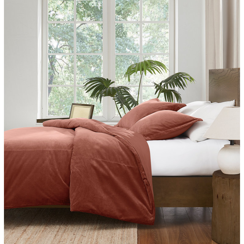 Ensemble d'édredon en velours de coton mat Brooklyn, Rouille, Édredon pour très grand lit + 2 taies décorativ