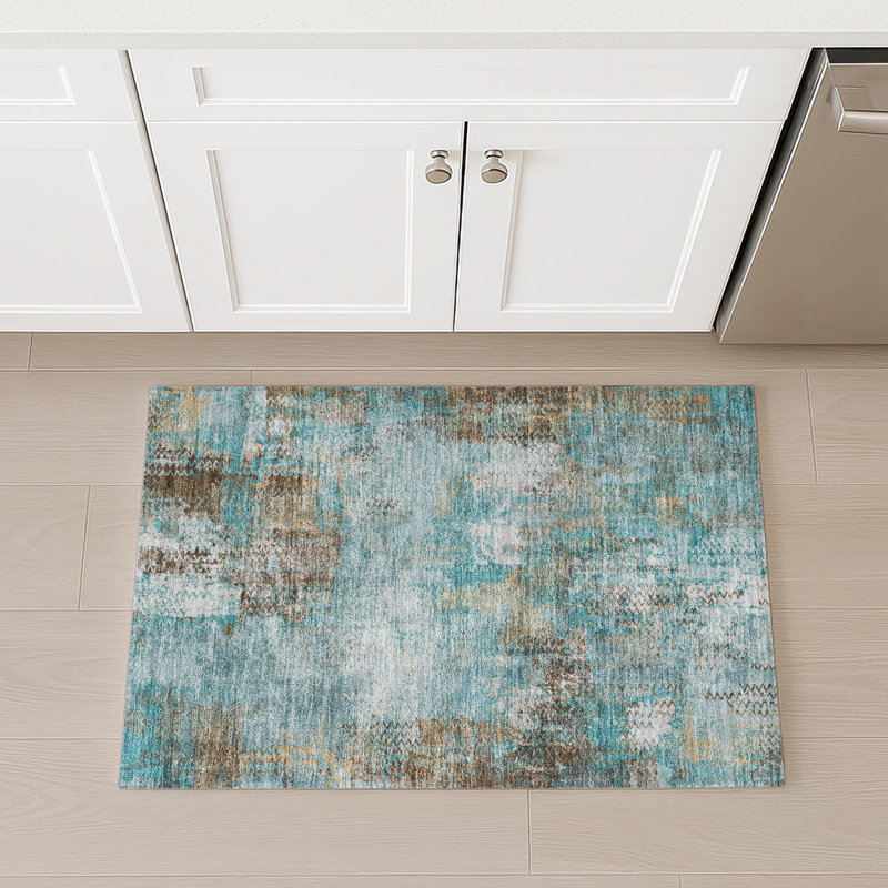 Machine Washable Indoor/Outdoor Chantille ACN2790 Abstract Rug, Teal, 2'6" x 3'10"