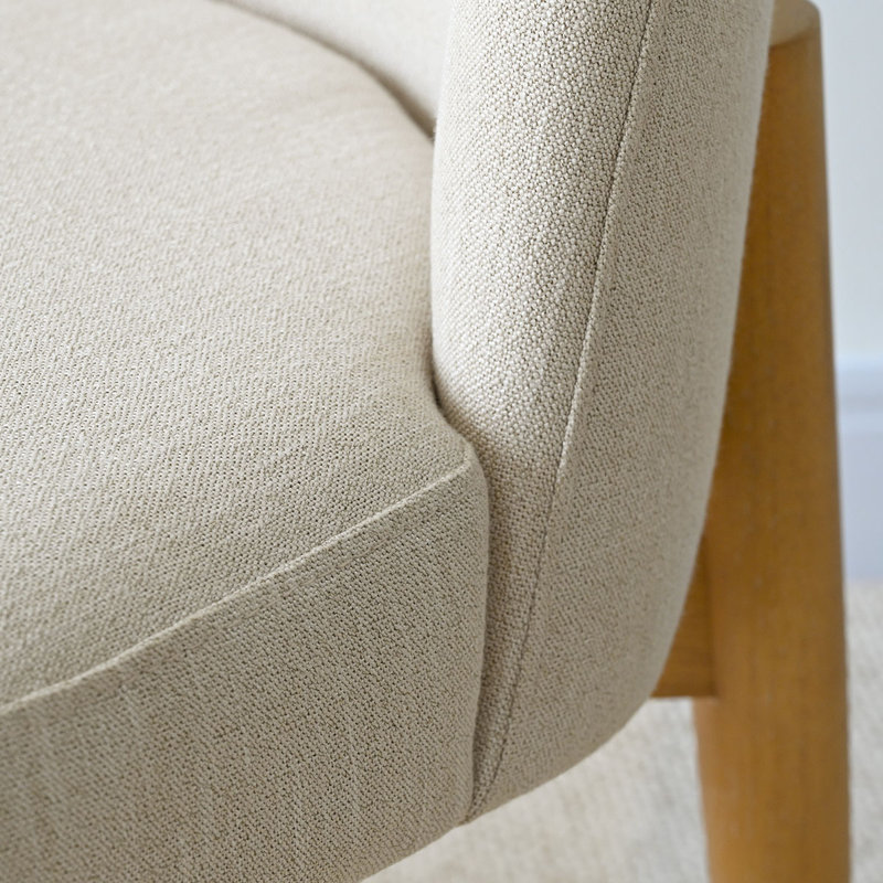 Ensemble de salle à manger 5 pièces en placage de chêne avec table ronde de 42 po et 4 chaises en lin, Beige