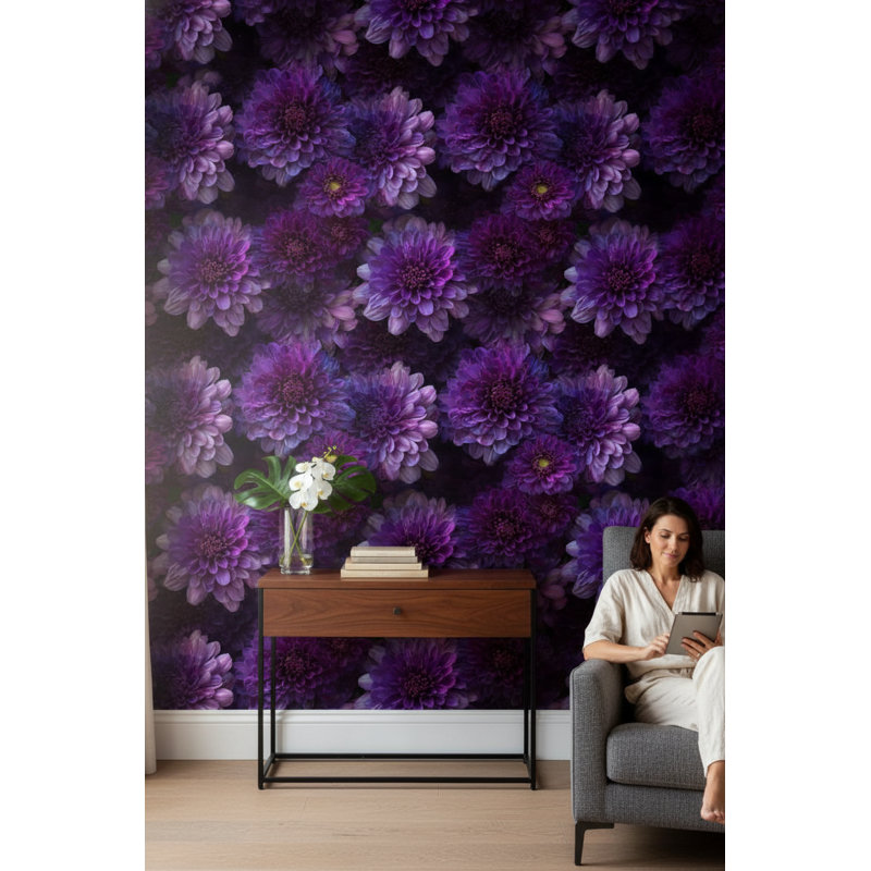 Papier peint floral, décoration murale murale mauve moderne