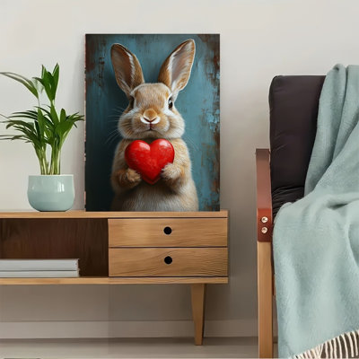 Impression sur toile «Romantic Bunny Red Heart» - Urban Studio