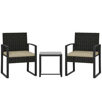 Wicker and Steel Patio Dining Set Table,