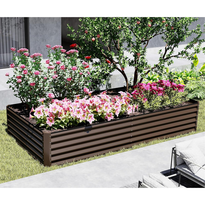 6X3x1.5Ft Galvanized Raised Garden Bed, Outdoor Planter Garden Boxes Large Metal Planter Box For Gardening Vegetables Fruits Flowers, Brown