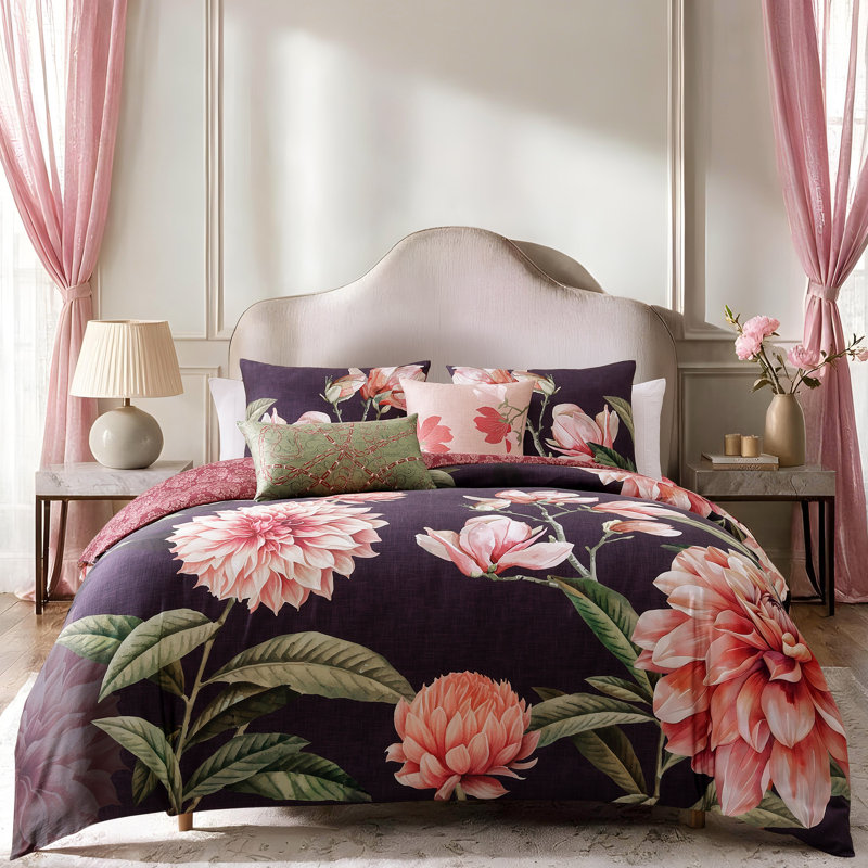 Ensemble d'édredon réversible 5 pièces Bebejan Blush Serenade, Édredon de très grand lit et 4 pièces additionn
