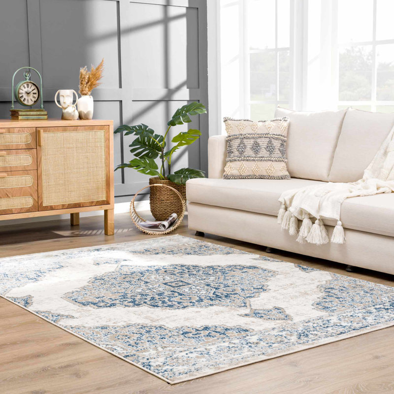 Jahmil Oriental Boho Blue Area Rug, Rectangle 6'7" x 9'