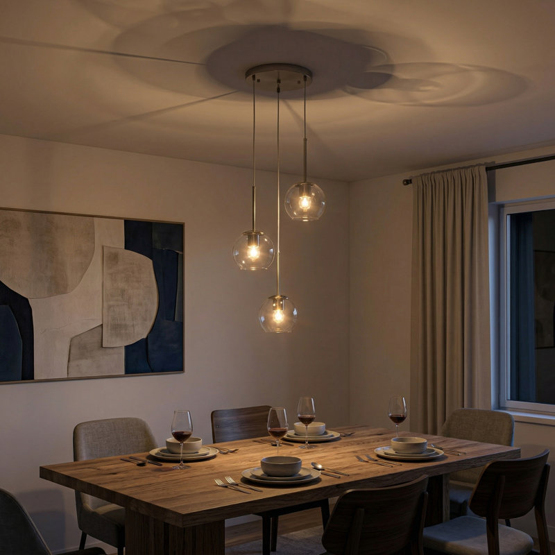 3-light Farmhouse Cluster Pendant, Brushed Nickel