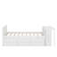 Lit plateforme simple en bois multifonctionnel avec bureau et tablette de rangement au bout du lit, lit gigogne intégré et 3 tiroirs-1331284400