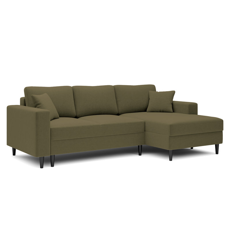 Ajten 3 Seater Velvet Sofa Bed, Right Hand Facing, Olive