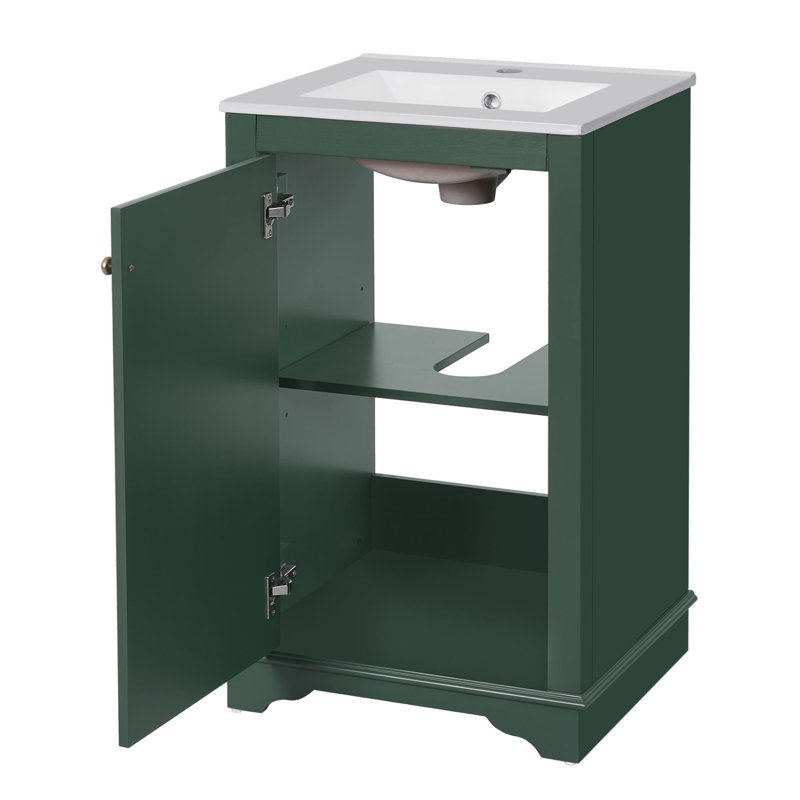 Meuble-lavabo compact avec lavabo et rangement polyvalent, Vert