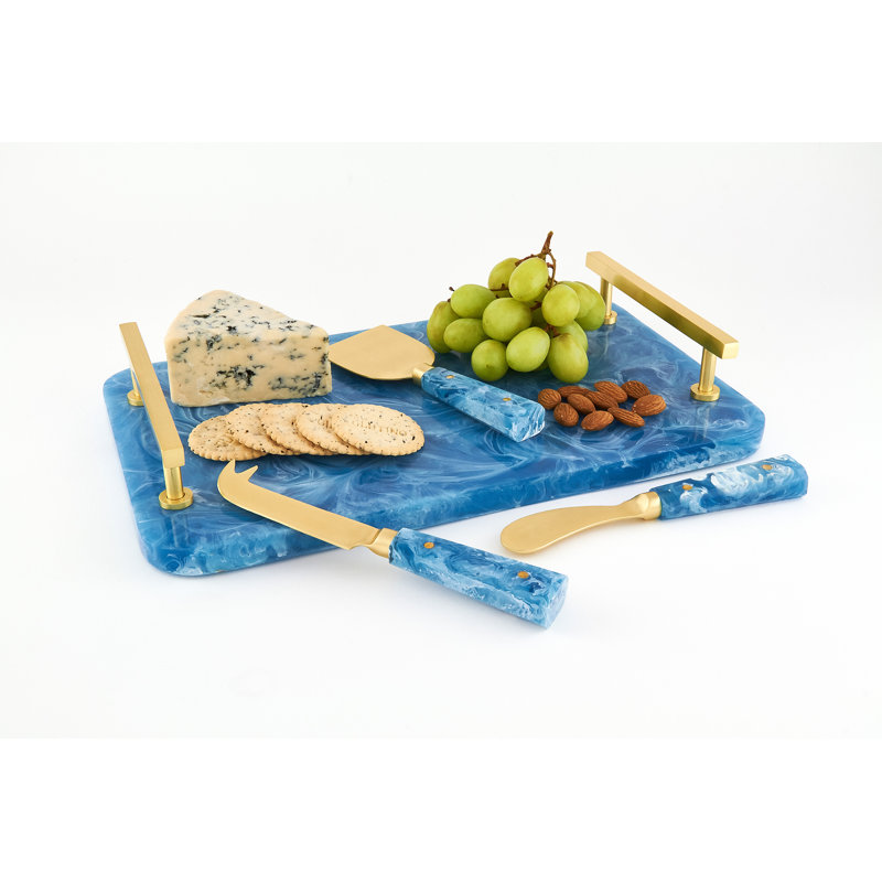 Marble/Gold Accent Cheese Knife Set, Blue/Gold