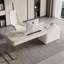 Bureau moderne et simple en forme de L blanc en plaque de roche avec armoires latérales-1556525280-1556525281