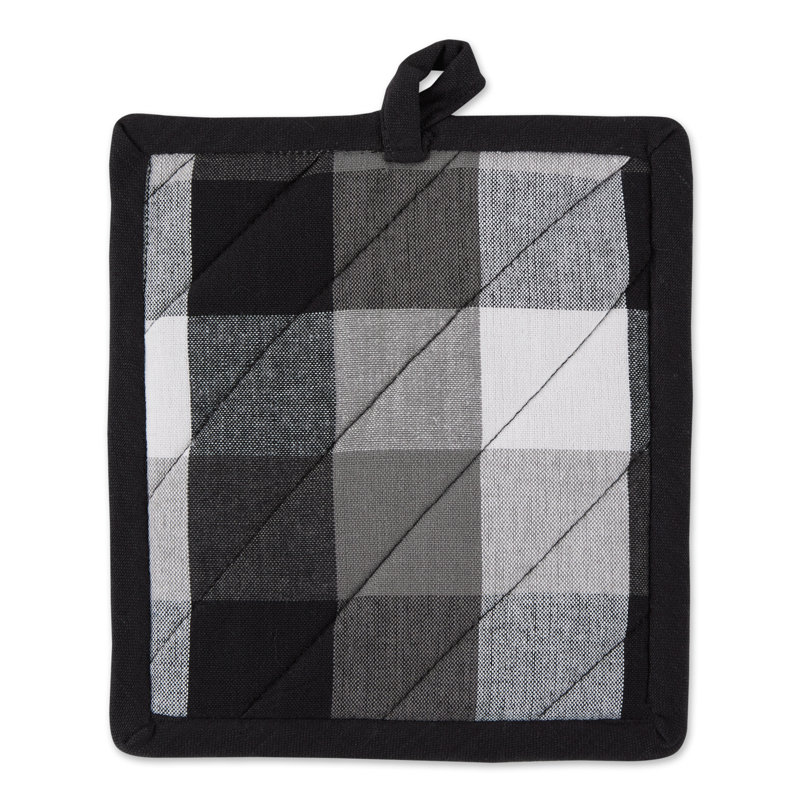 Design Imports Checkered Cotton Potholder Set, Black