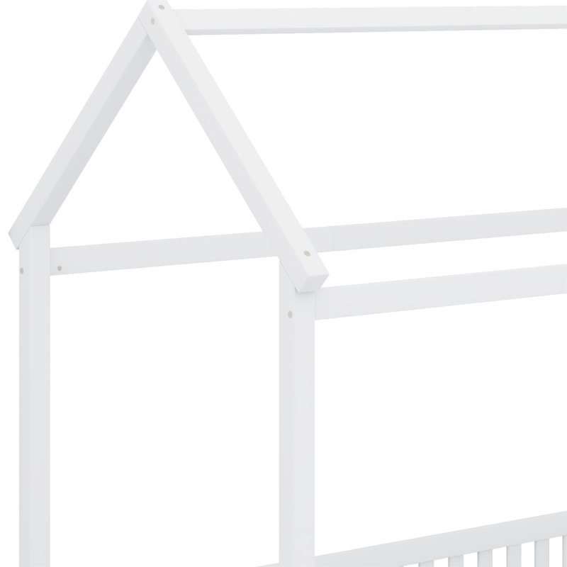 Lit en bois avec clôture et porte, blanc