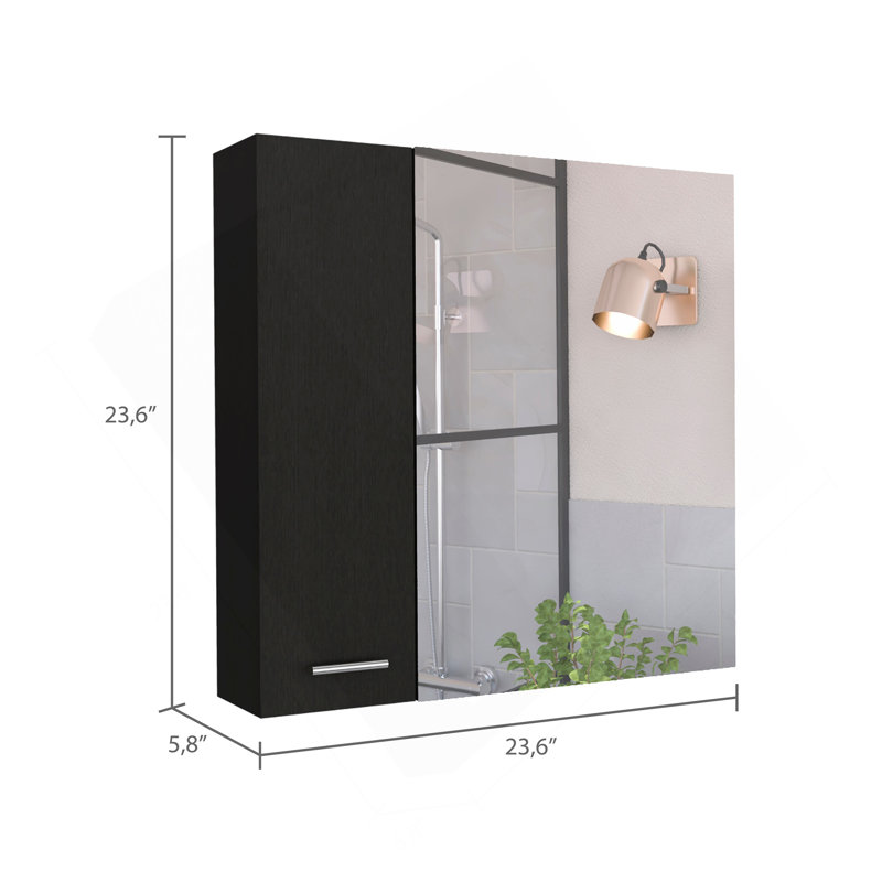 Armoire à pharmacie à 4 tablettes avec miroir, Noir
