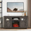Meuble télé Style avec foyer et découpes pour câbles, gris, l 59,27 po x P 15,12 po, H 31,7 po, pour téléviseurs de 65 po