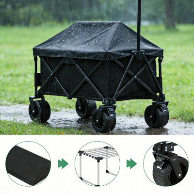 Folding Camping Wagon Cart – Heavy Duty 600D Oxford Fabric Utility Cart with 8" Wheels, Durable Frame, Compact Collapsible Camp Trolley for Outdoor Camping, Beach, Garden, Sports