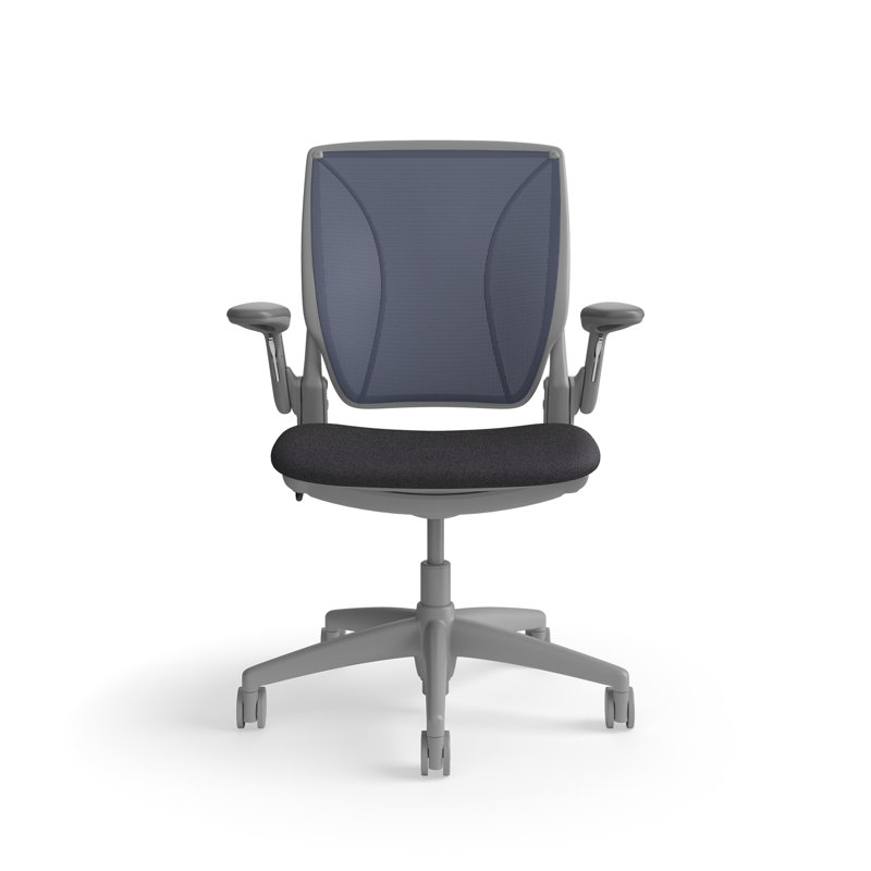 World LM, Ergonomic Task Chair with Poppy Seed Backrest, and  Autumn Upholstered Seat, Gray, Dark Gray Fabric, Blue Mesh
