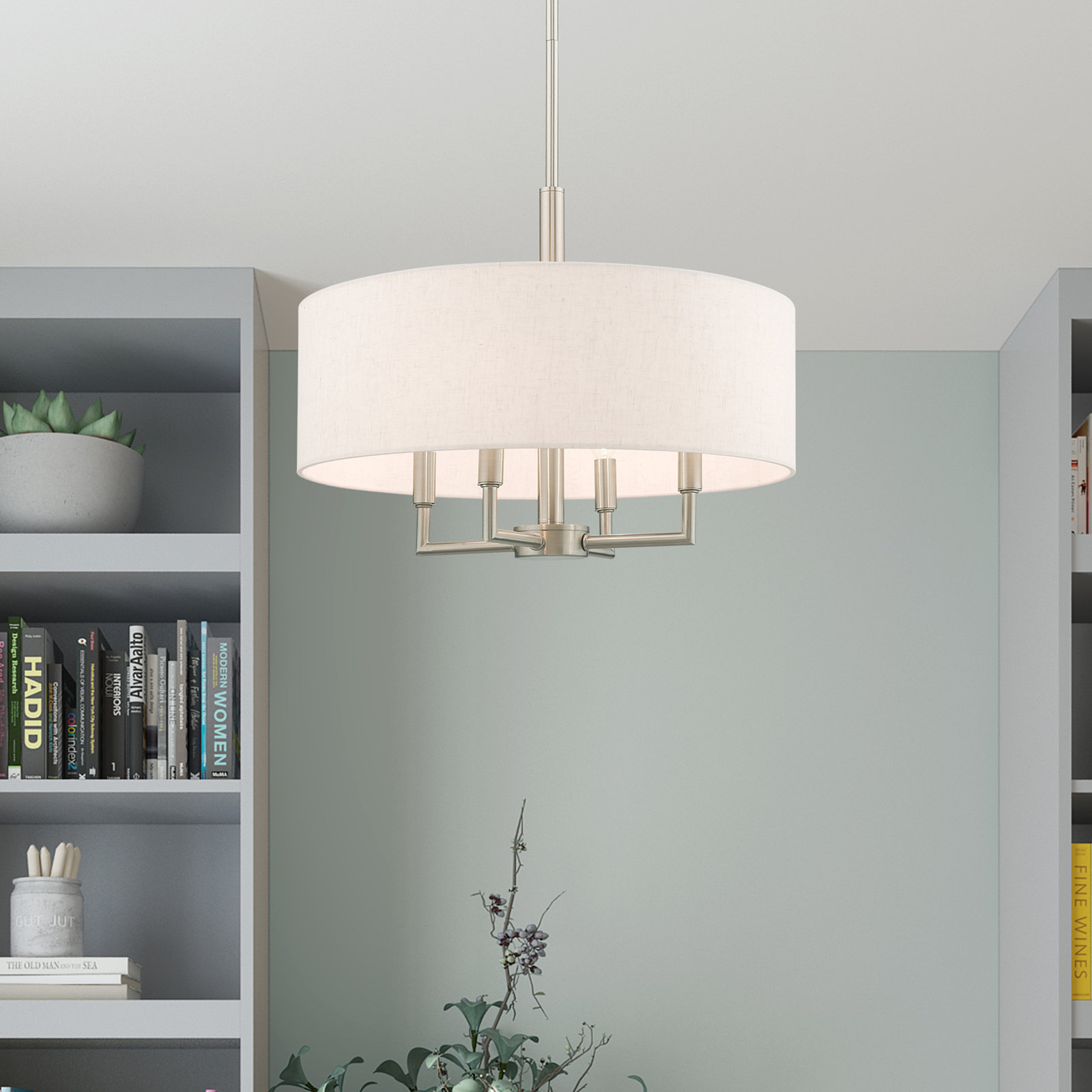 Flaire 4-Light Dimmable Shaded Drum Chandelier, Brushed Nickel