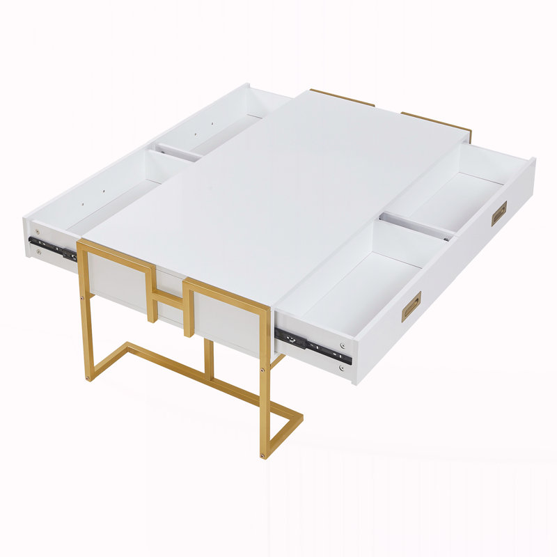 Table basse moderne moderne à 4 tiroirs, Blanc