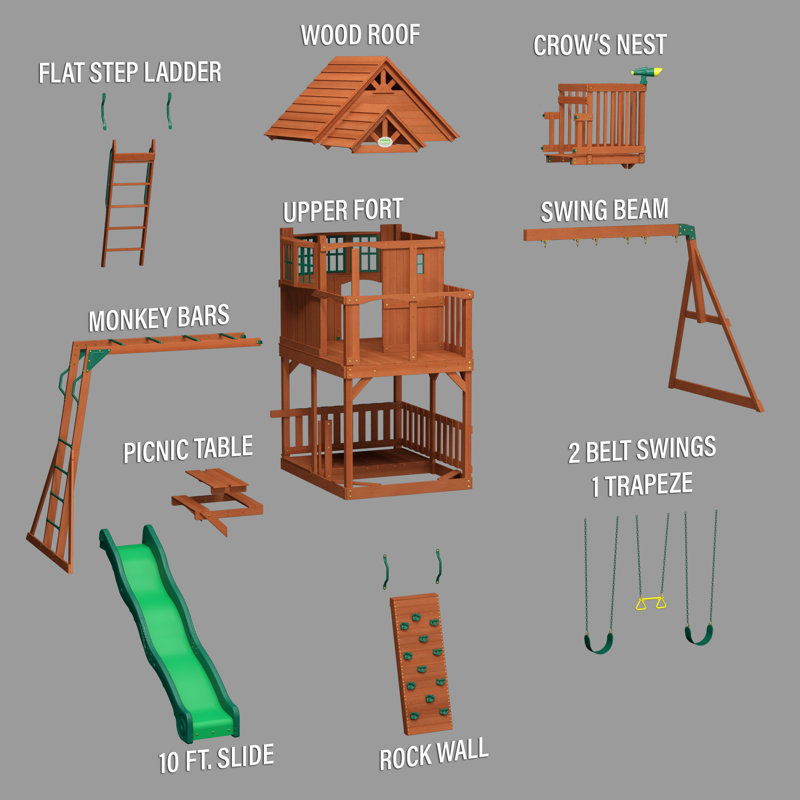 Skyfort II Cedar Wood Swing Set with Slide and Swings