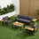 Ensemble de meubles de patio 4 pièces modernes toutes saisons, canapé d'extérieur à 5 places avec cadre en aluminium pour 5 personnes, 2 fauteuils avec tables d'appoint rabattables