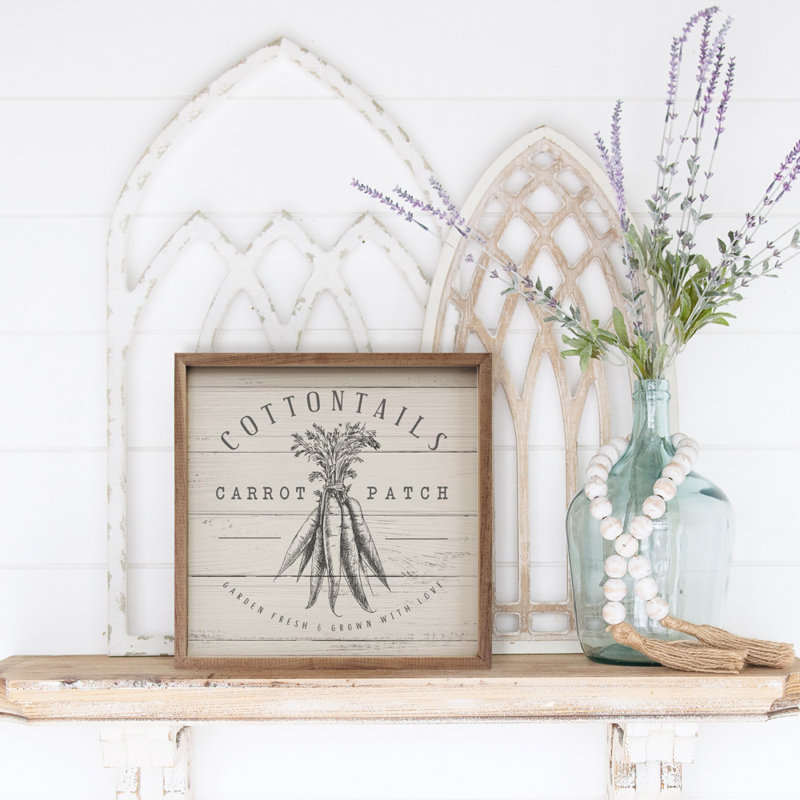 Cottontails Carrot Patch Whitewash, 12" H x 12" W x 1" D