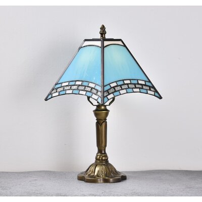Table Lamp, Tiffany Style Stained Glass Lamp , Reading Light In 15"" Tall, Luxurious Light Blue Finished Lamp For Living Room Bedroom Bedside Nightstan -  Canora Grey, FCC03D381C9E4F228C7DF228587537C3