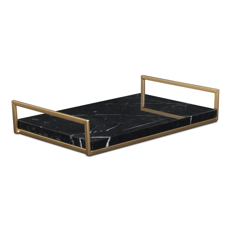 Junius Marble and Gold Frame Tray, Black